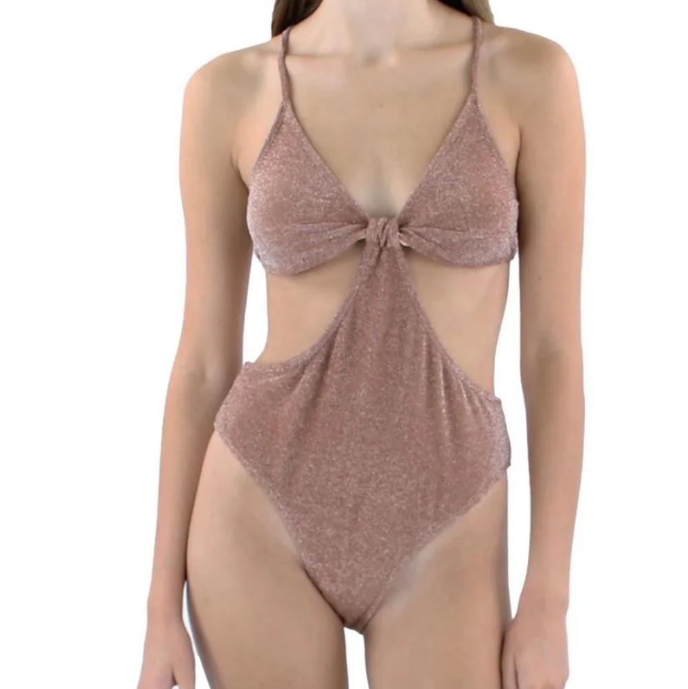 Shimmering Metallic Copper Brown Cutout Swimsuit
